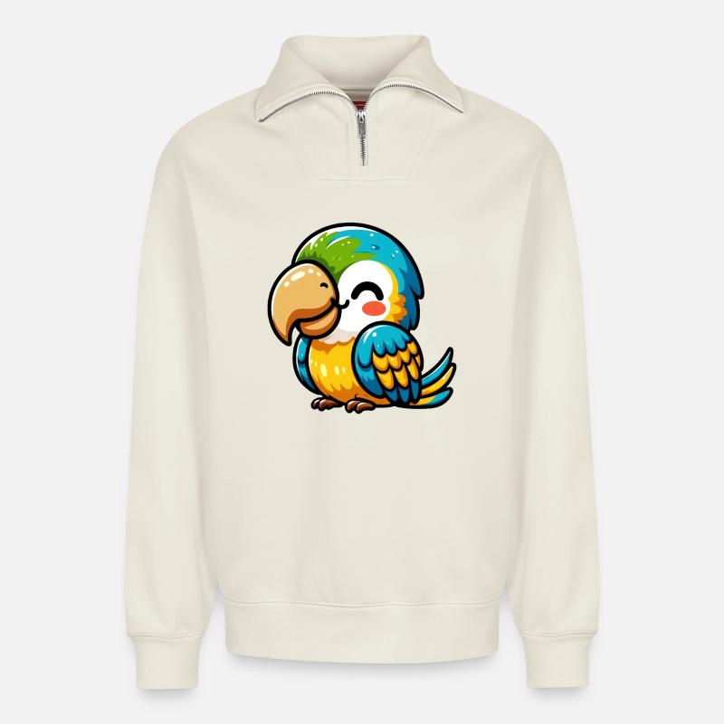 Perroquet - Sweat unisexe décontracté en coton biologique à demi-zip – de SPREAD - blanc cassé