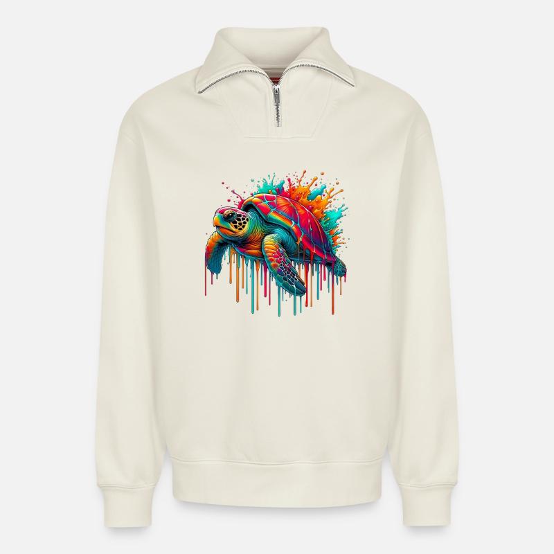 Schildkröte - Relaxed Unisex Organic Half Zip Sweatshirt – von SPREAD - Naturweiß