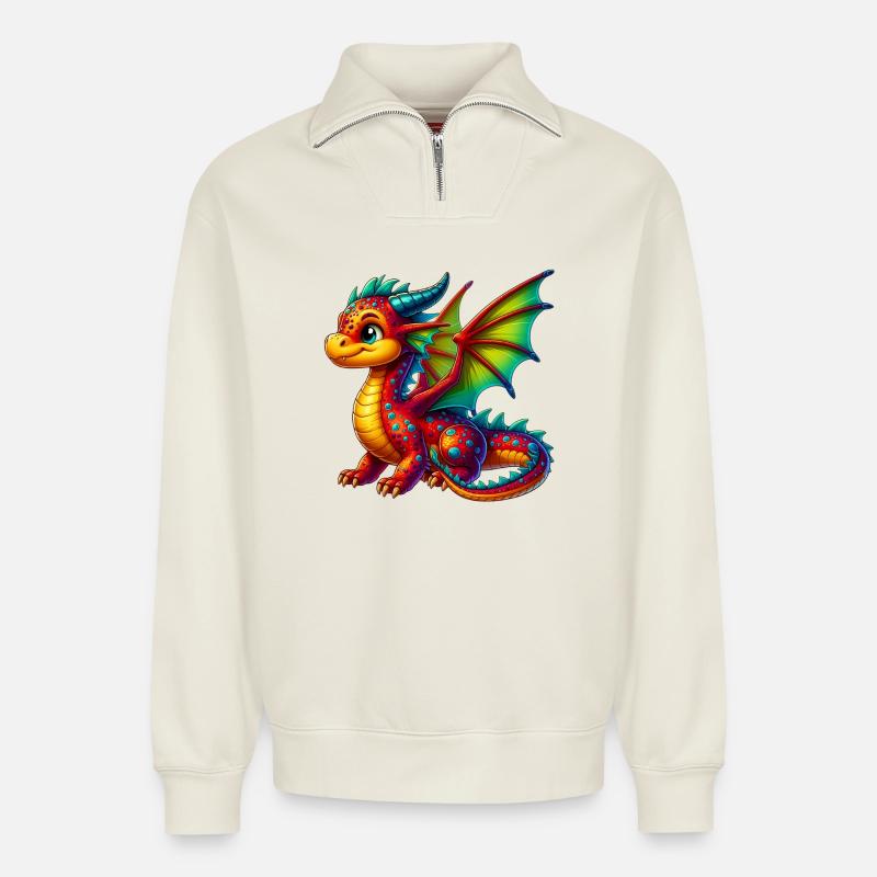 Drache - Relaxed Unisex Organic Half Zip Sweatshirt – von SPREAD - Naturweiß