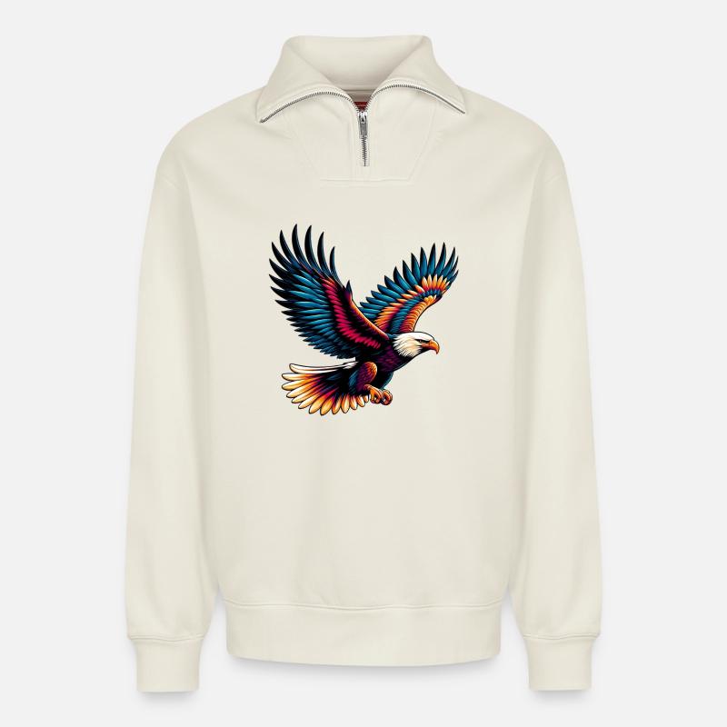 Aigle - Sweat unisexe décontracté en coton biologique à demi-zip – de SPREAD - blanc cassé