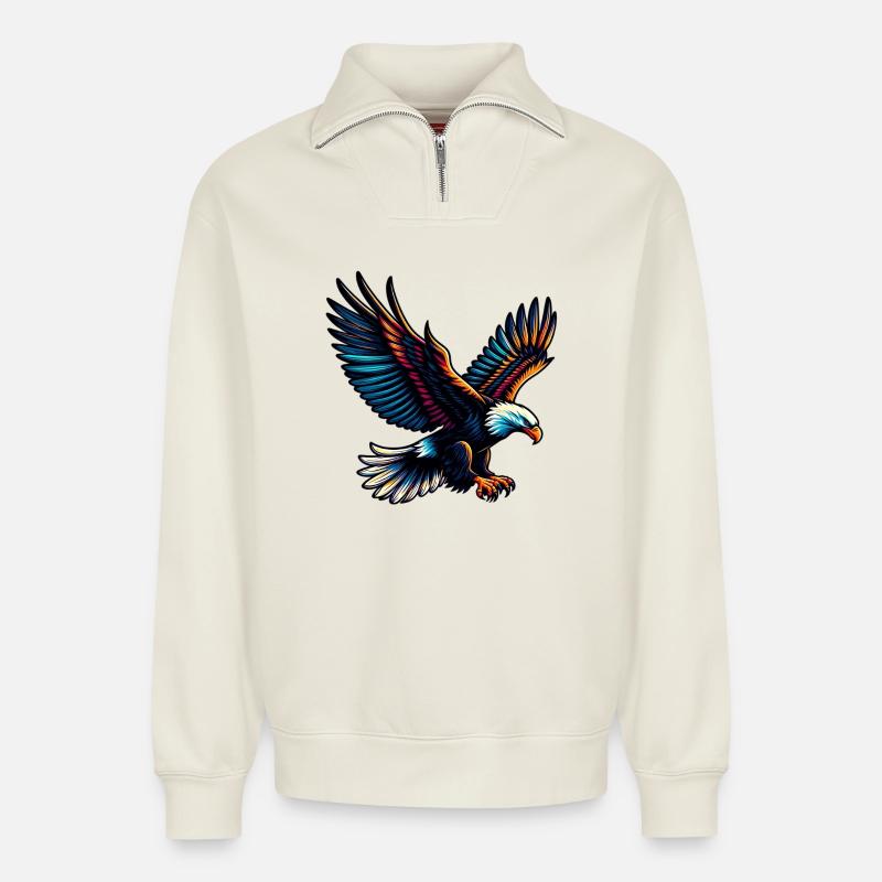 Aigle - Sweat unisexe décontracté en coton biologique à demi-zip – de SPREAD - blanc cassé