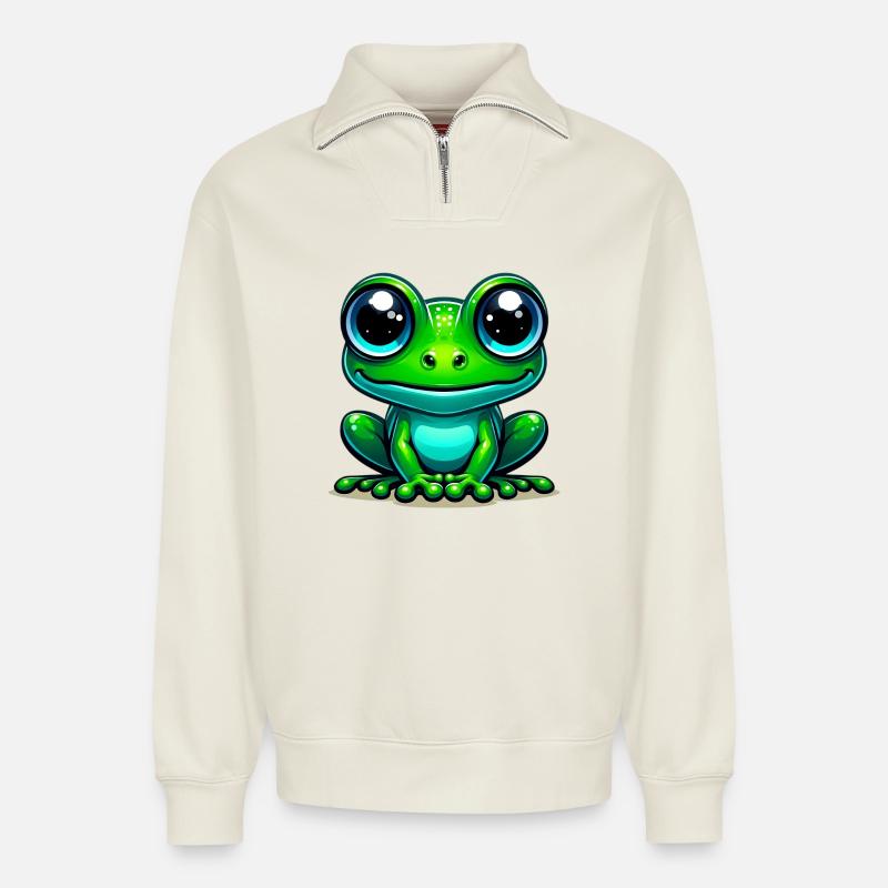 Frosch - Relaxed Unisex Organic Half Zip Sweatshirt – von SPREAD - Naturweiß