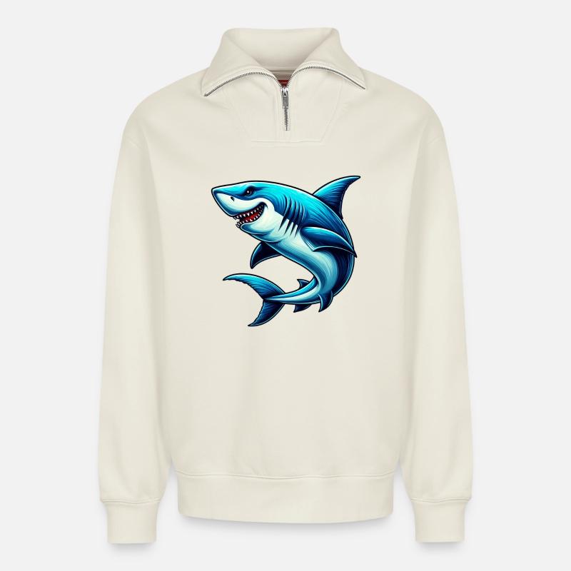 Hai - Relaxed Unisex Organic Half Zip Sweatshirt – von SPREAD - Naturweiß