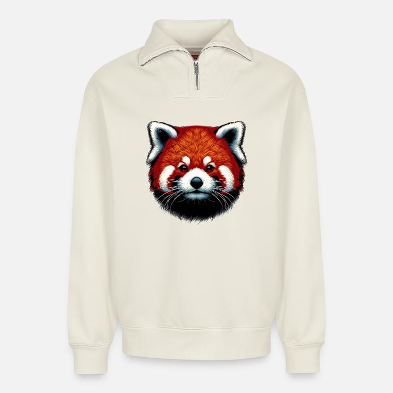 Kleiner Panda - Relaxed Unisex Organic Half Zip Sweatshirt – von SPREAD - Naturweiß