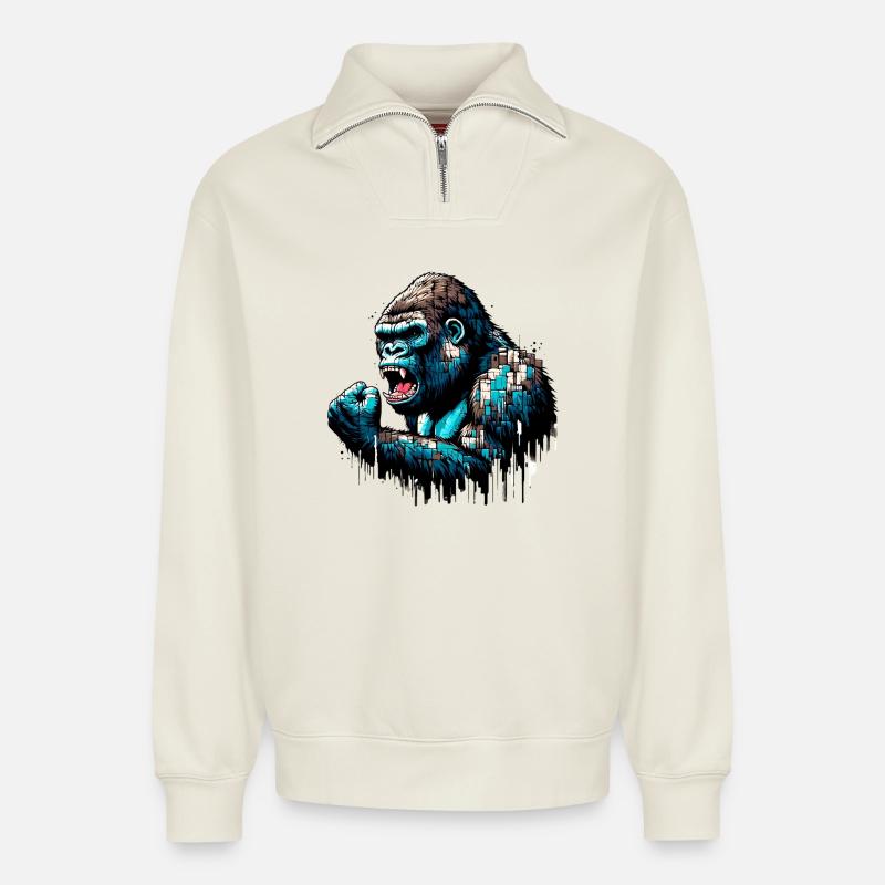 Gorilla - Relaxed Unisex Organic Half Zip Sweatshirt – von SPREAD - Naturweiß
