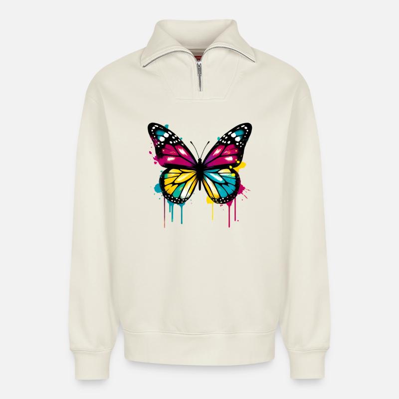 Schmetterling - Relaxed Unisex Organic Half Zip Sweatshirt – von SPREAD - Naturweiß
