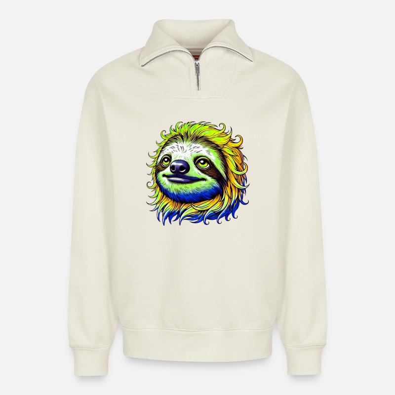 Sloth - Relaxed Unisex Organic Half Zip Sweatshirt – by SPREAD - off white