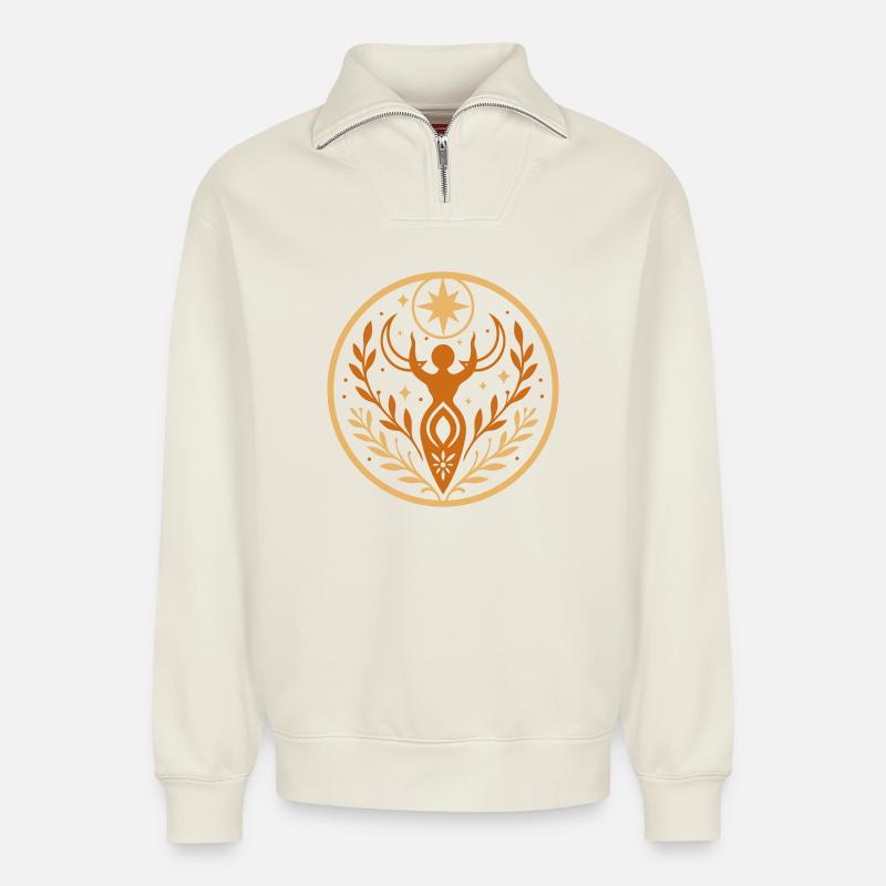 Mittsommer Litha Göttin - Relaxed Unisex Organic Half Zip Sweatshirt – von SPREAD - Naturweiß