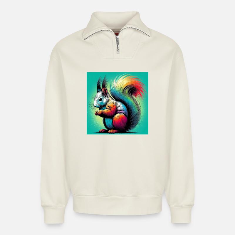 Eichhörnchen - Relaxed Unisex Organic Half Zip Sweatshirt – von SPREAD - Naturweiß