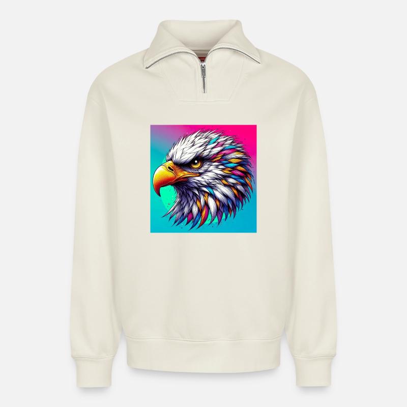 aigle - Sweat unisexe décontracté en coton biologique à demi-zip – de SPREAD - blanc cassé