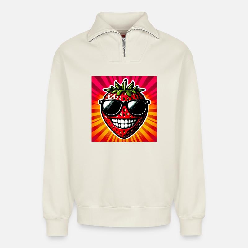 Erdbeeren Erdbeeren - Relaxed Unisex Organic Half Zip Sweatshirt – von SPREAD - Naturweiß