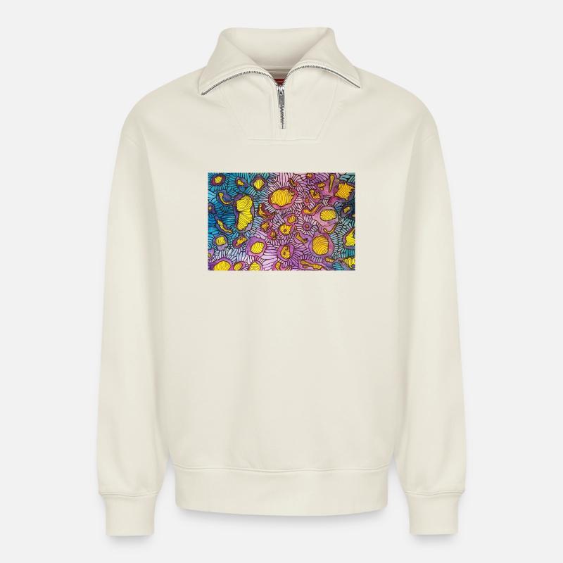 micro - Relaxed Unisex Organic Half Zip Sweatshirt – by SPREAD - off white