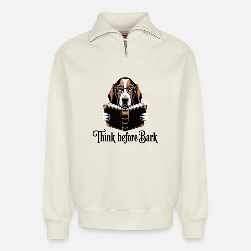 Intelligentes Hundelesebuch-Design - Relaxed Unisex Organic Half Zip Sweatshirt – von SPREAD - Naturweiß