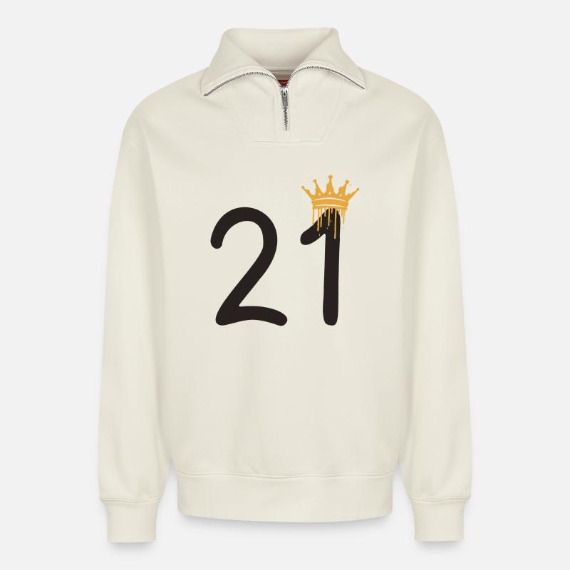 21 - Relaxed Unisex Organic Half Zip Sweatshirt – von SPREAD - Naturweiß