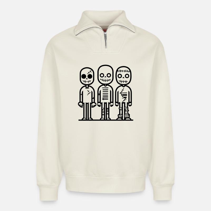 zombie_3 - Relaxed Unisex Organic Half Zip Sweatshirt – by SPREAD - off white