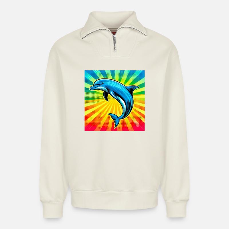 Delfin - Relaxed Unisex Organic Half Zip Sweatshirt – von SPREAD - Naturweiß
