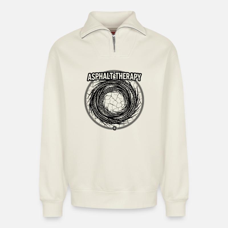 Asphalt Therapy - Relaxed Unisex Organic Half Zip Sweatshirt – von SPREAD - Naturweiß