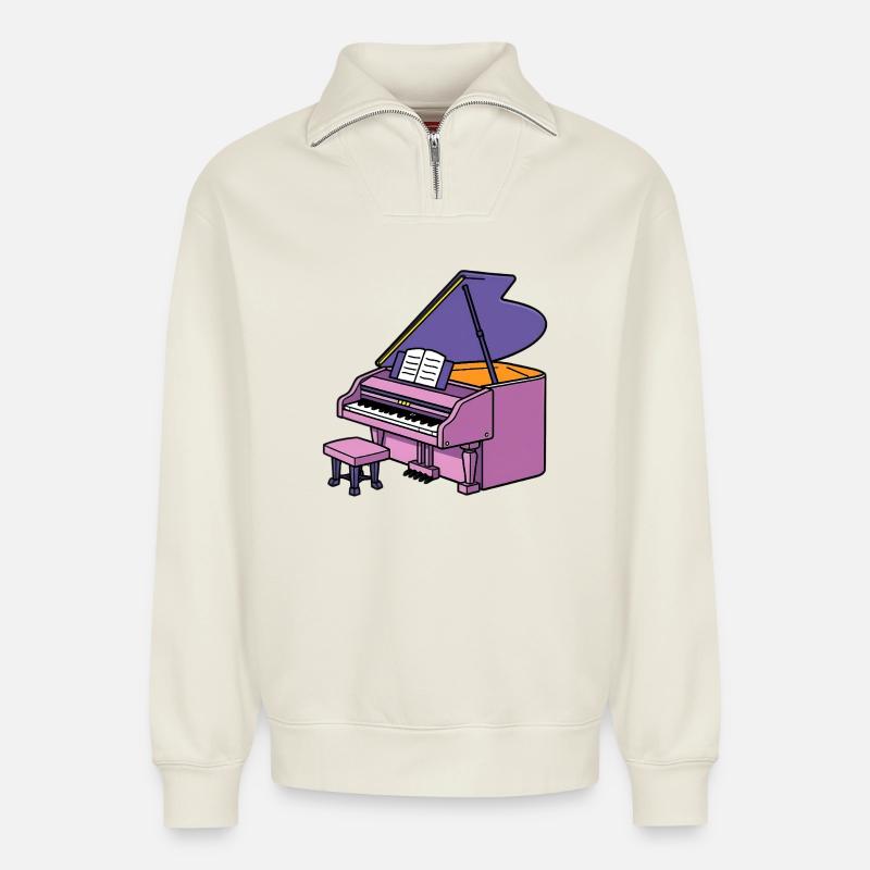 Piano à queue Piano - Sweat unisexe décontracté en coton biologique à demi-zip – de SPREAD - blanc cassé