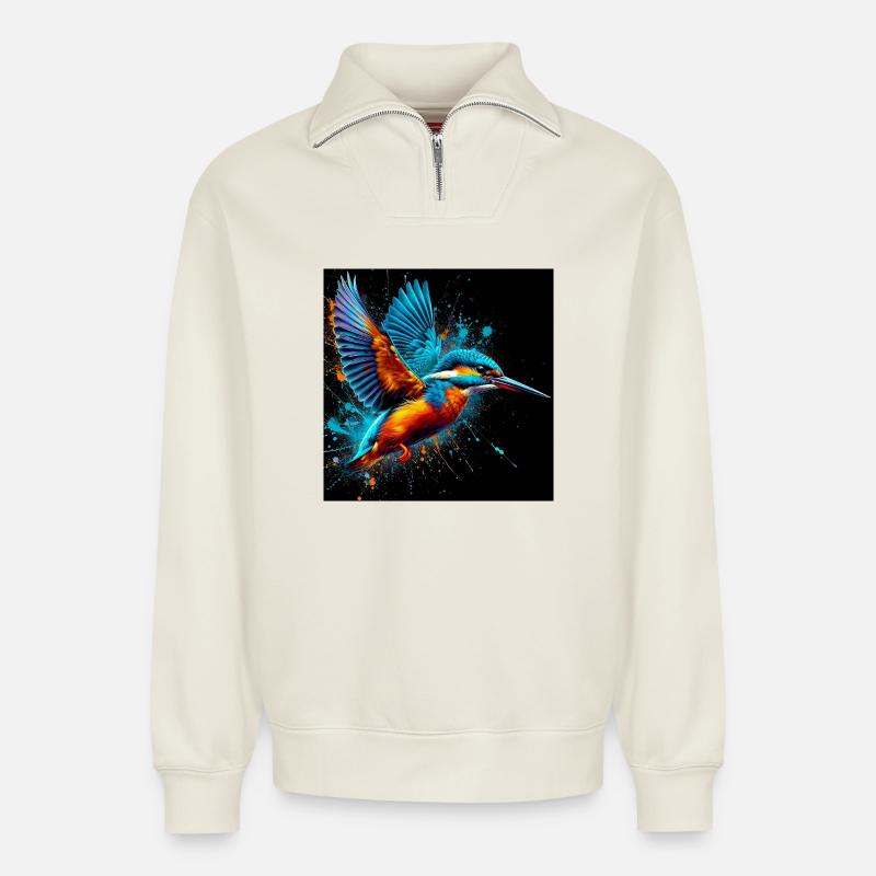 Eisvogel - Relaxed Unisex Organic Half Zip Sweatshirt – von SPREAD - Naturweiß