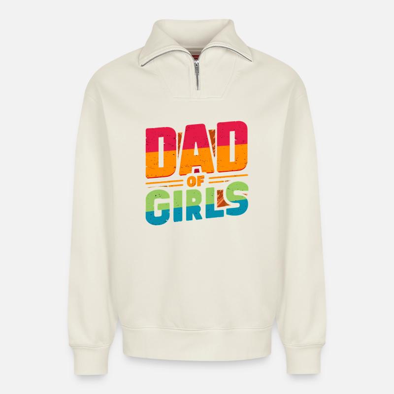 Vater von Mädchen Regenbogen, Väter - Relaxed Unisex Organic Half Zip Sweatshirt – von SPREAD - Naturweiß