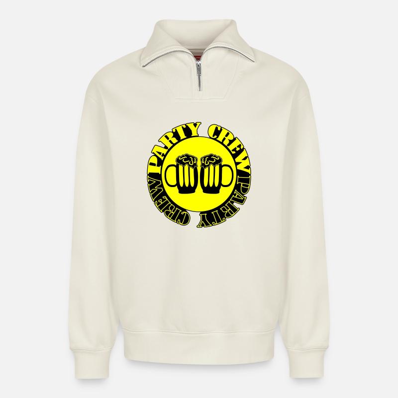 Party Crew Bier - Relaxed Unisex Organic Half Zip Sweatshirt – von SPREAD - Naturweiß