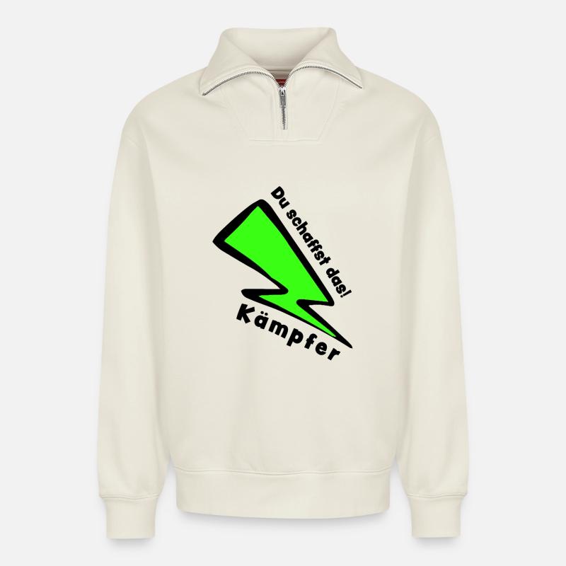 Glücksbringer: Kämpfer - Du schaffst das! - Relaxed Unisex Organic Half Zip Sweatshirt – von SPREAD - Naturweiß