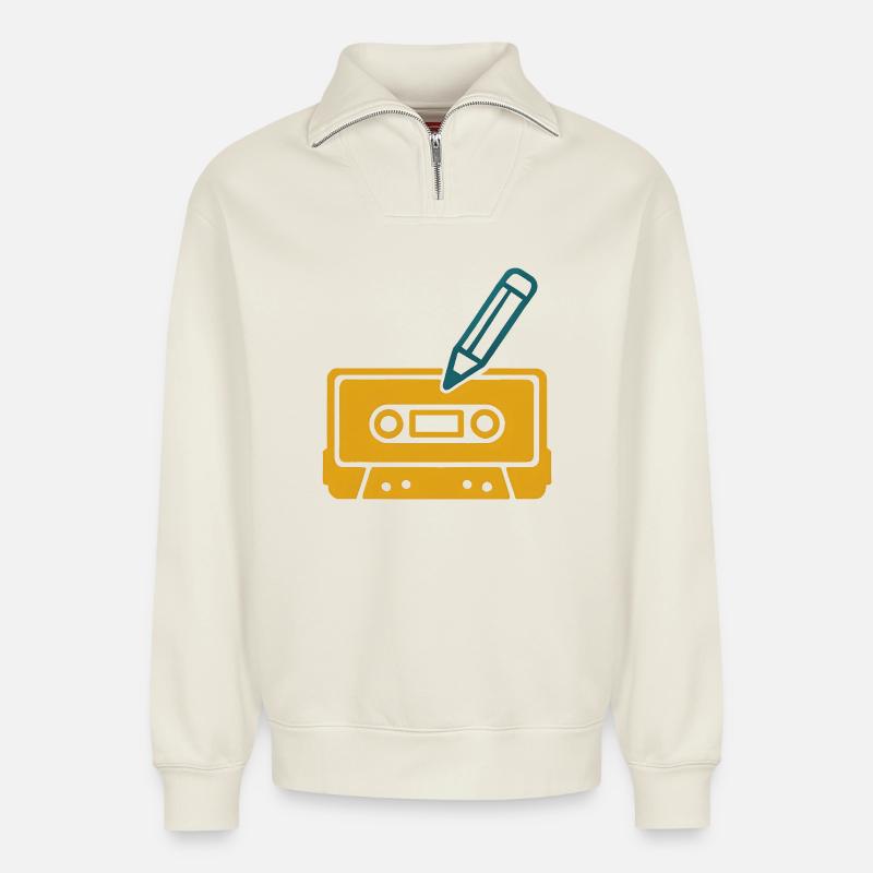 Retro Bleistift Kassette - Relaxed Unisex Organic Half Zip Sweatshirt – von SPREAD - Naturweiß