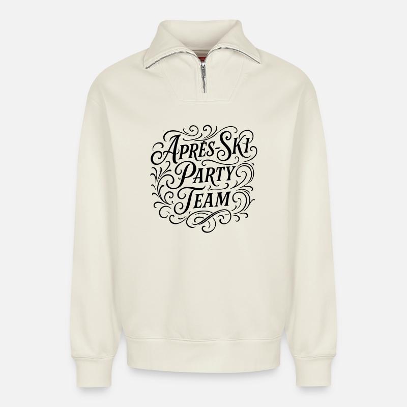 Apres Ski Party Team - Relaxed Unisex Organic Half Zip Sweatshirt – von SPREAD - Naturweiß