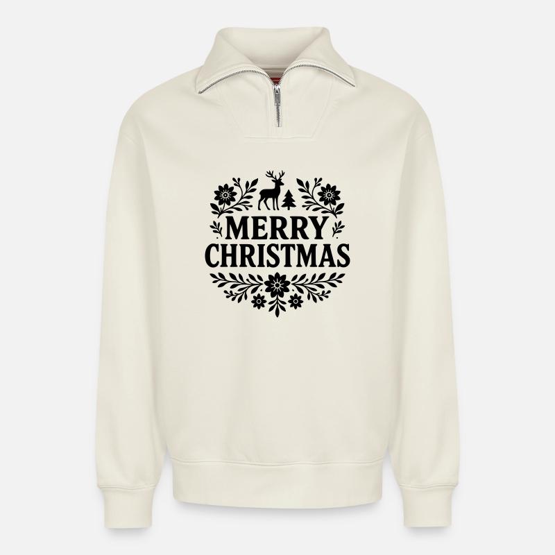 weihnachten - Relaxed Unisex Organic Half Zip Sweatshirt – von SPREAD - Naturweiß