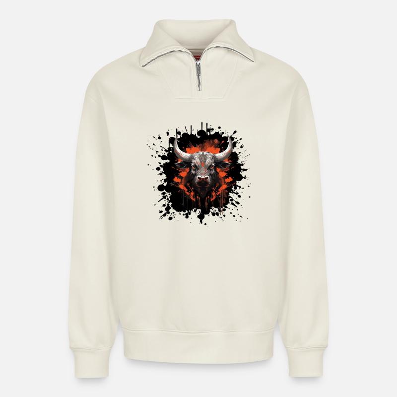 Taureau taureau Blobs - Sweat unisexe décontracté en coton biologique à demi-zip – de SPREAD - blanc cassé