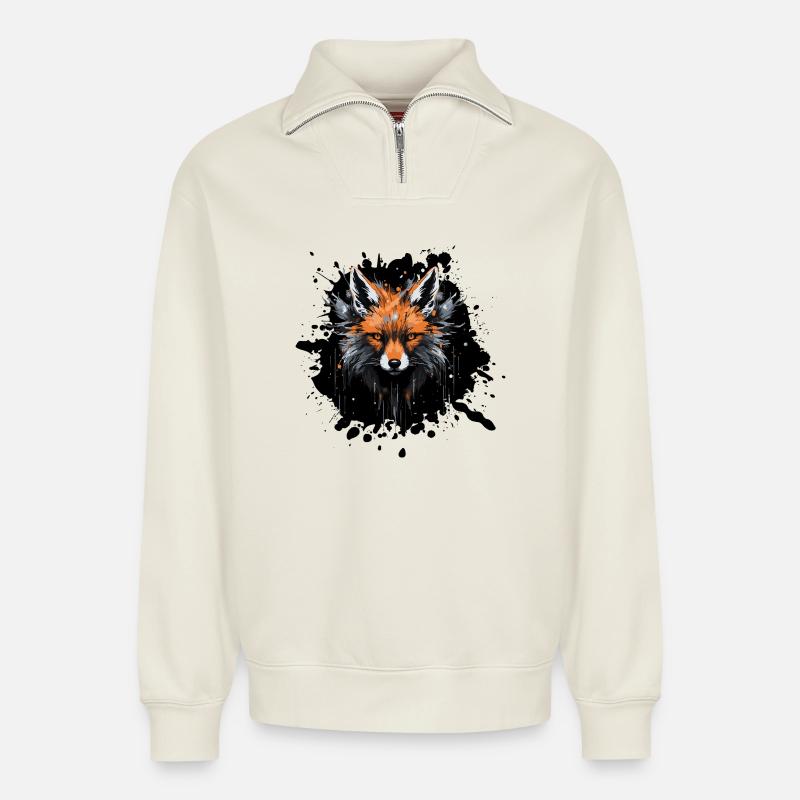 Fuchs Aquarell - Relaxed Unisex Organic Half Zip Sweatshirt – von SPREAD - Naturweiß