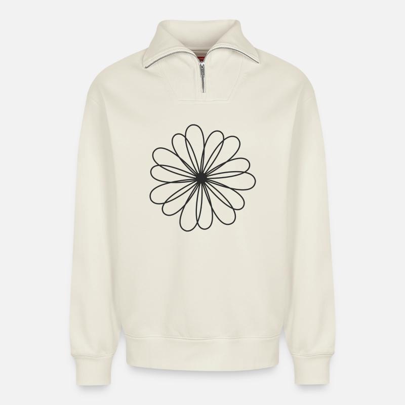 Blüte– Abstraktes Blütenmuster - Relaxed Unisex Organic Half Zip Sweatshirt – von SPREAD - Naturweiß