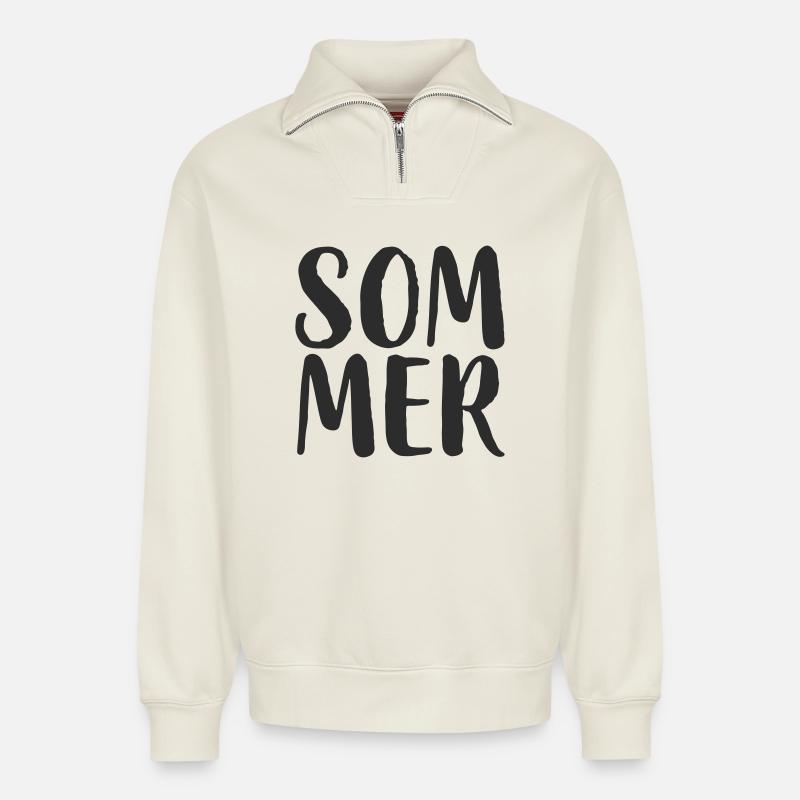 Sommer Handlettering Stil - Relaxed Unisex Organic Half Zip Sweatshirt – von SPREAD - Naturweiß