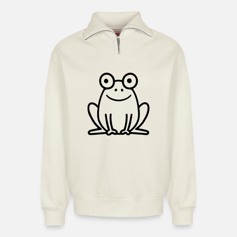Frosch - Relaxed Unisex Organic Half Zip Sweatshirt – von SPREAD - Naturweiß