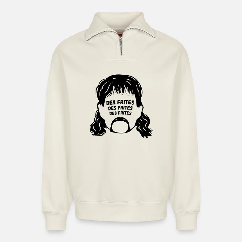Pommes, Jeff, chtimi - Relaxed Unisex Organic Half Zip Sweatshirt – von SPREAD - Naturweiß