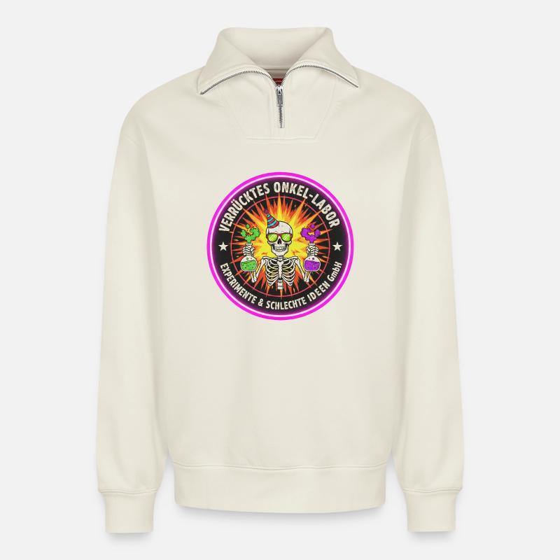 Verrücktes Onkel-Labor - Experimente & Ideen - Relaxed Unisex Organic Half Zip Sweatshirt – von SPREAD - Naturweiß