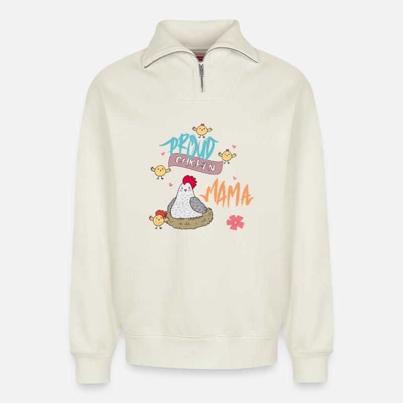 Stolze Huhn Mama - Relaxed Unisex Organic Half Zip Sweatshirt – von SPREAD - Naturweiß