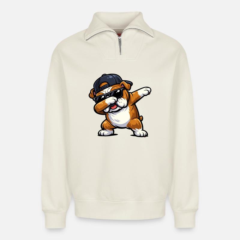 Bouledogue à l’eau - Sweat unisexe décontracté en coton biologique à demi-zip – de SPREAD - blanc cassé