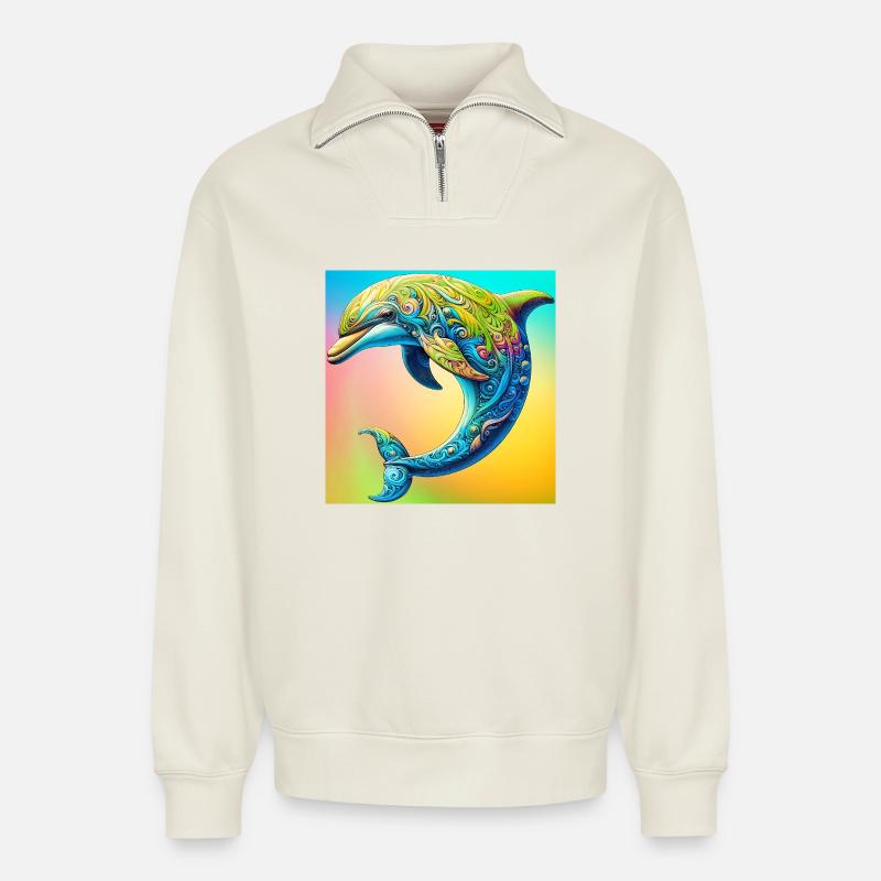 Delfin - Relaxed Unisex Organic Half Zip Sweatshirt – von SPREAD - Naturweiß