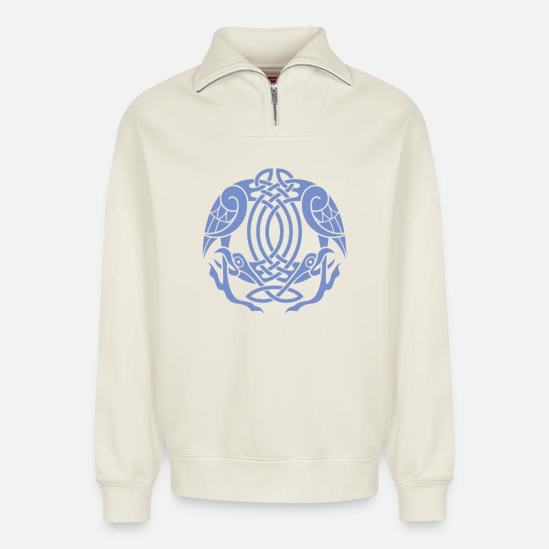 Celtic Eagle Knot  - Relaxed Unisex Organic Half Zip Sweatshirt – by SPREAD - off white