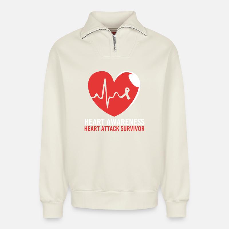 Herzinfarkt - Relaxed Unisex Organic Half Zip Sweatshirt – von SPREAD - Naturweiß