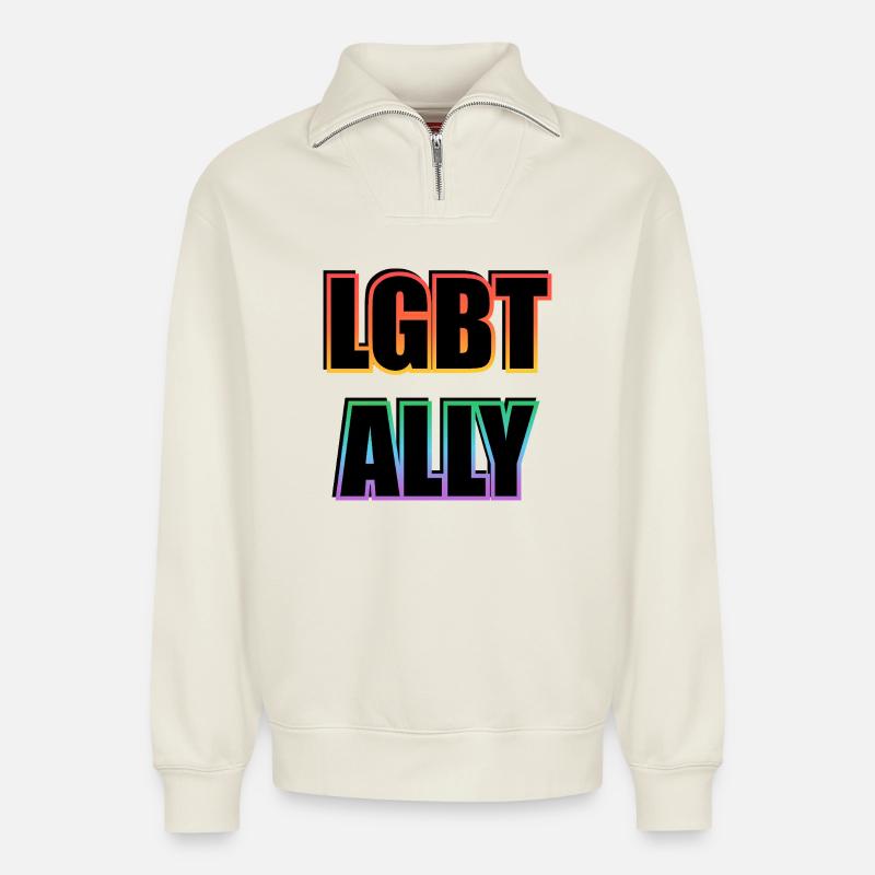 LGBTQ Ally Pride - Relaxed Unisex Organic Half Zip Sweatshirt – von SPREAD - Naturweiß