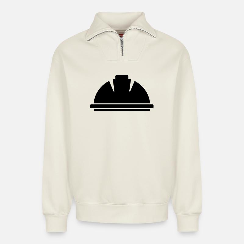 Hard hat - Relaxed Unisex Organic Half Zip Sweatshirt – by SPREAD - off white