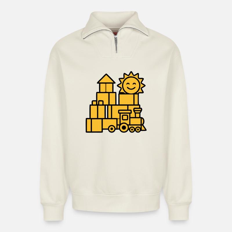 Bauklötze Eisenbahn Spielzeug - Relaxed Unisex Organic Half Zip Sweatshirt – von SPREAD - Naturweiß