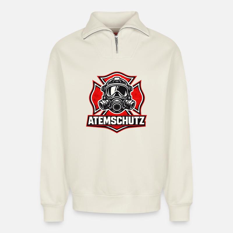 Atemschutz Feuerwehrheld - Relaxed Unisex Organic Half Zip Sweatshirt – von SPREAD - Naturweiß
