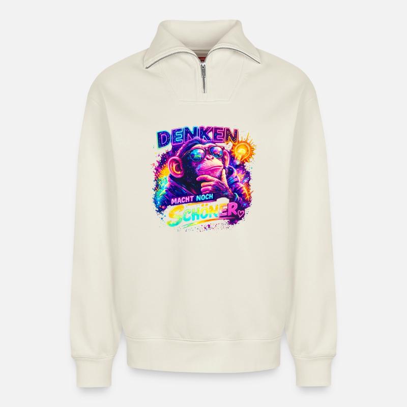 Denken macht noch schöner. - Relaxed Unisex Organic Half Zip Sweatshirt – von SPREAD - Naturweiß