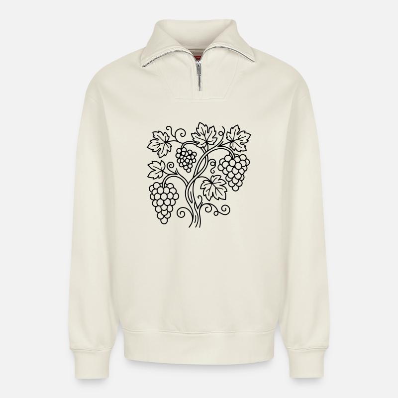 Vignoble - Sweat unisexe décontracté en coton biologique à demi-zip – de SPREAD - blanc cassé