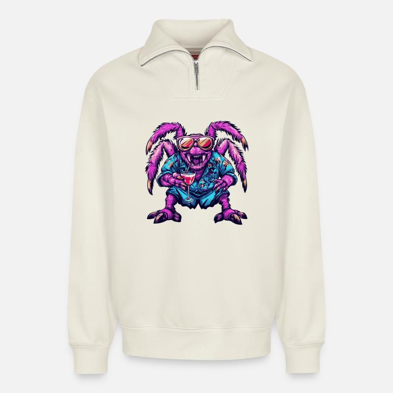 Tarantula Comic Sommer - Relaxed Unisex Organic Half Zip Sweatshirt – von SPREAD - Naturweiß