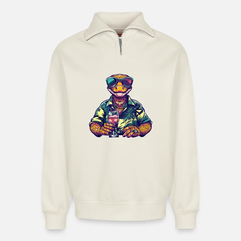 Snake Cobra Comic Summer - Relaxed Unisex Organic Half Zip Sweatshirt – by SPREAD - off white