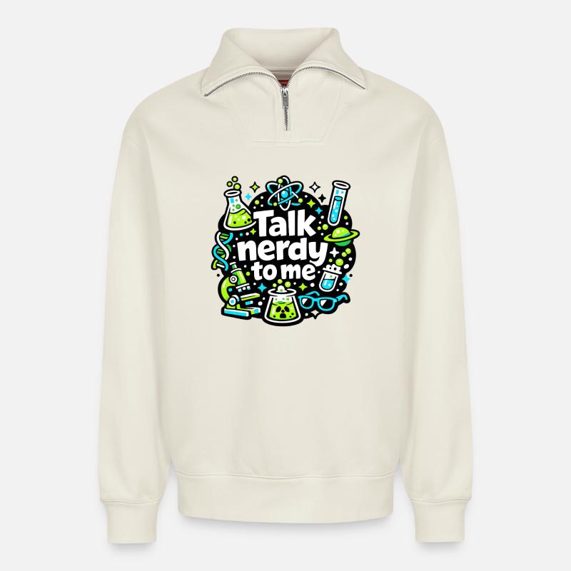 Parlez-moi de design geek - Sweat unisexe décontracté en coton biologique à demi-zip – de SPREAD - blanc cassé